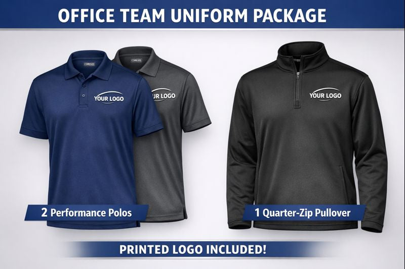 Office Team Uniform Package - Premium Polos + Quarter-Zip | Logo Printed
